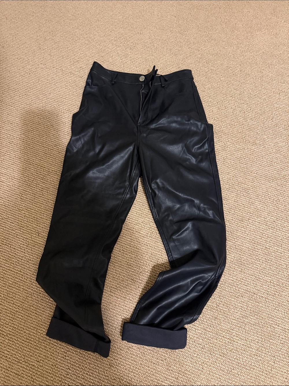 NBD Black Faux Leather High-Waist Tapered Pants